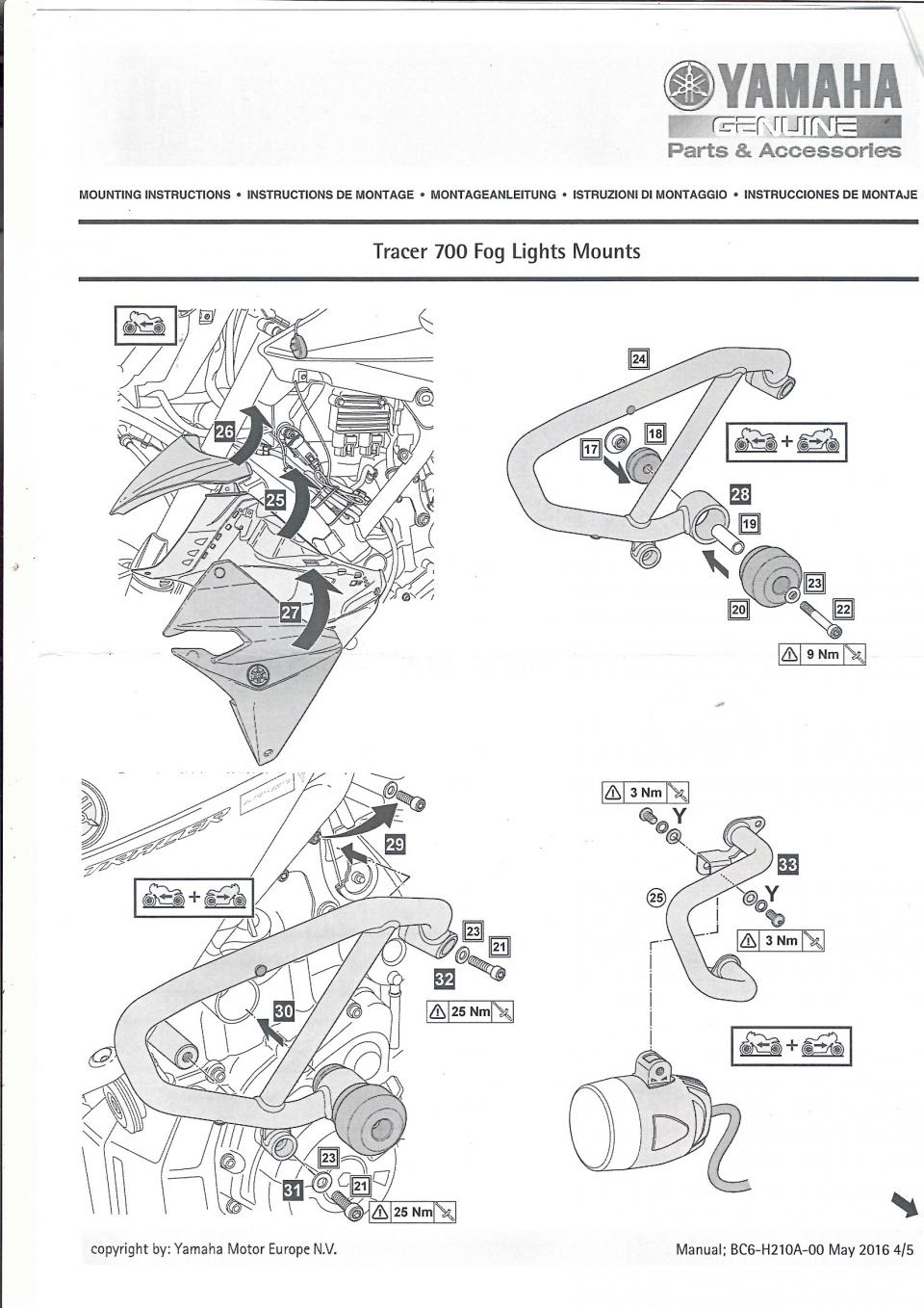 Kit de fixation Anti-brouillard pour moto Yamaha 700 Tracer 2016-20 BC6-H54A5-00