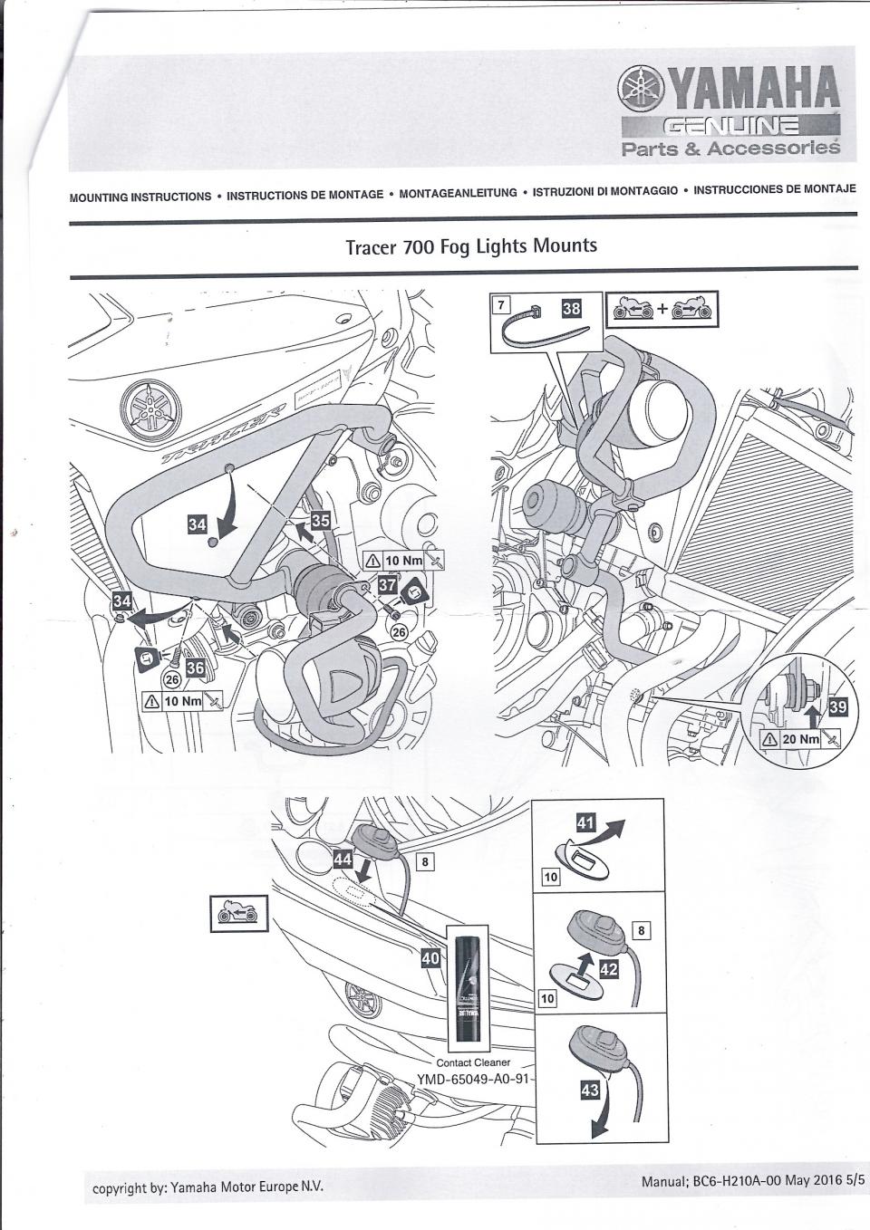 Kit de fixation Anti-brouillard pour moto Yamaha 700 Tracer 2016-20 BC6-H54A5-00
