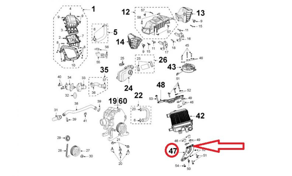 Patte G radiateur auxiliaire pour scooter Peugeot 125 Satelis compressor 771242