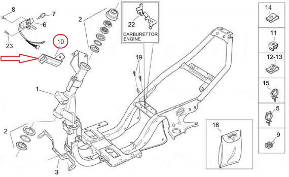 Support Tablier avant pour scooter Aprilia 50 SR 1997 à 2000 AP8234130 Neuf