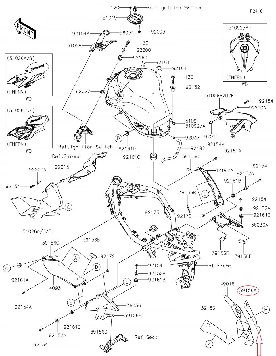 Protection thermique genou droit pour moto Kawasaki Z 900 39156-2148 Neuf