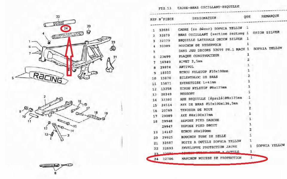 Mousse protection barre de renfort pour mobylette MBK 50 51 NK0-5730-00 32706