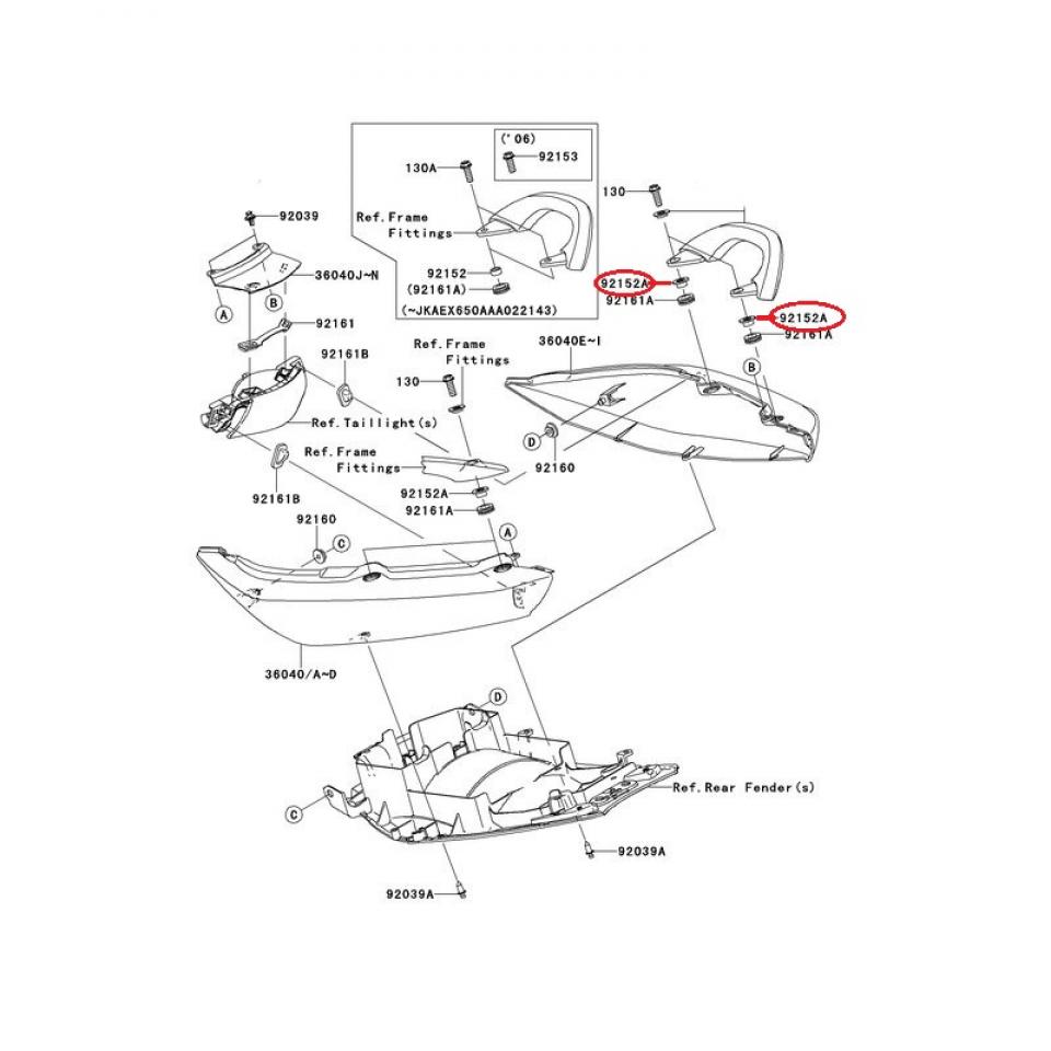 Rondelle de poignée passager origine pour Moto Kawasaki 650 Er6-N 921520550 Neuf