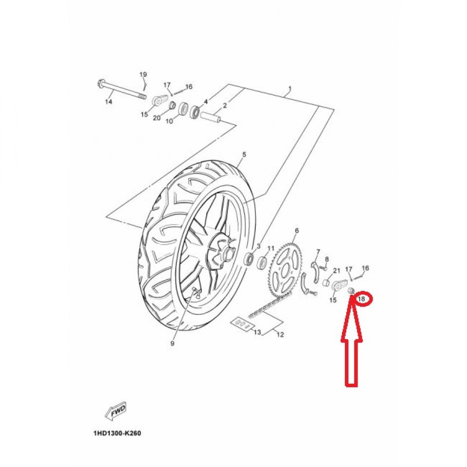 Écrou crénelé M14 axe roue AR pour moto Yamaha 50 TZR 90171-14809 90171-14056