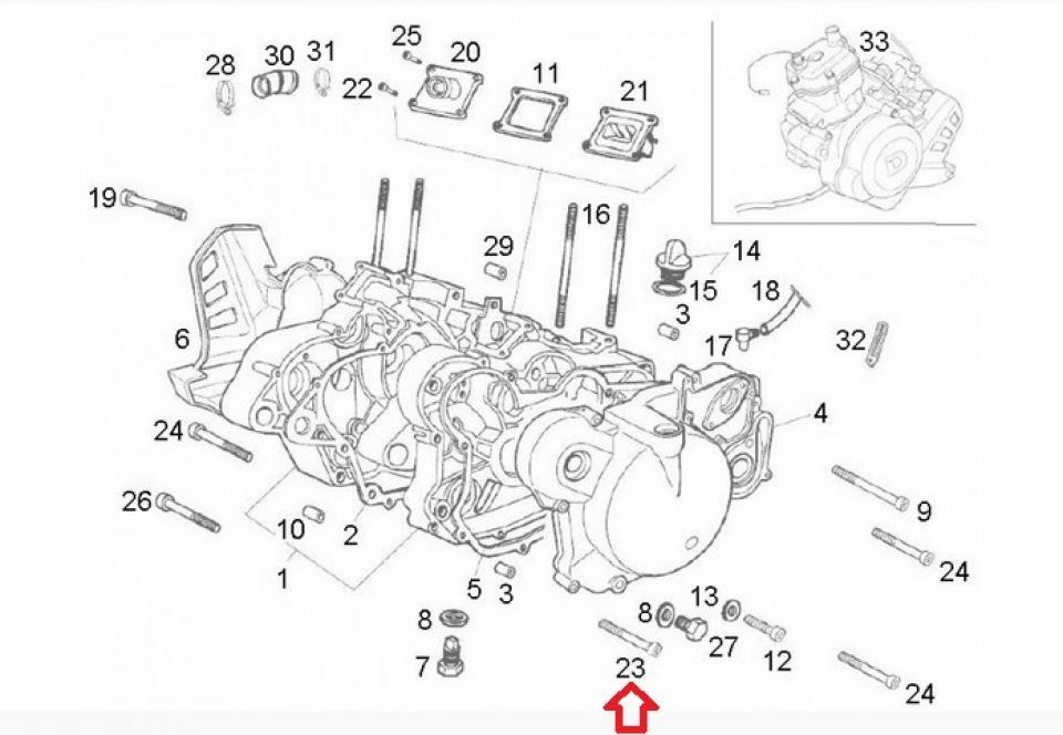 Vis de carter d'embrayage M6x35 pour moto Derbi 50 Moteur Euro3 2006 à 2020 414838