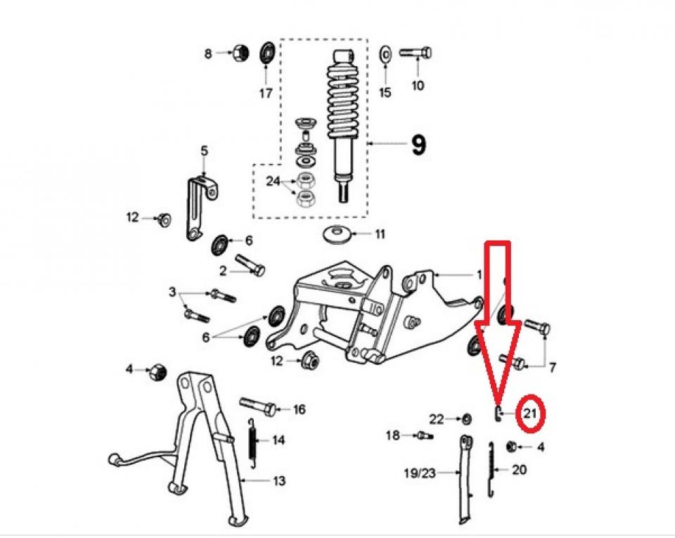 Fixation ressort bequille latérale pour mobylette Peugeot 50 103 FOX 739062 neuf
