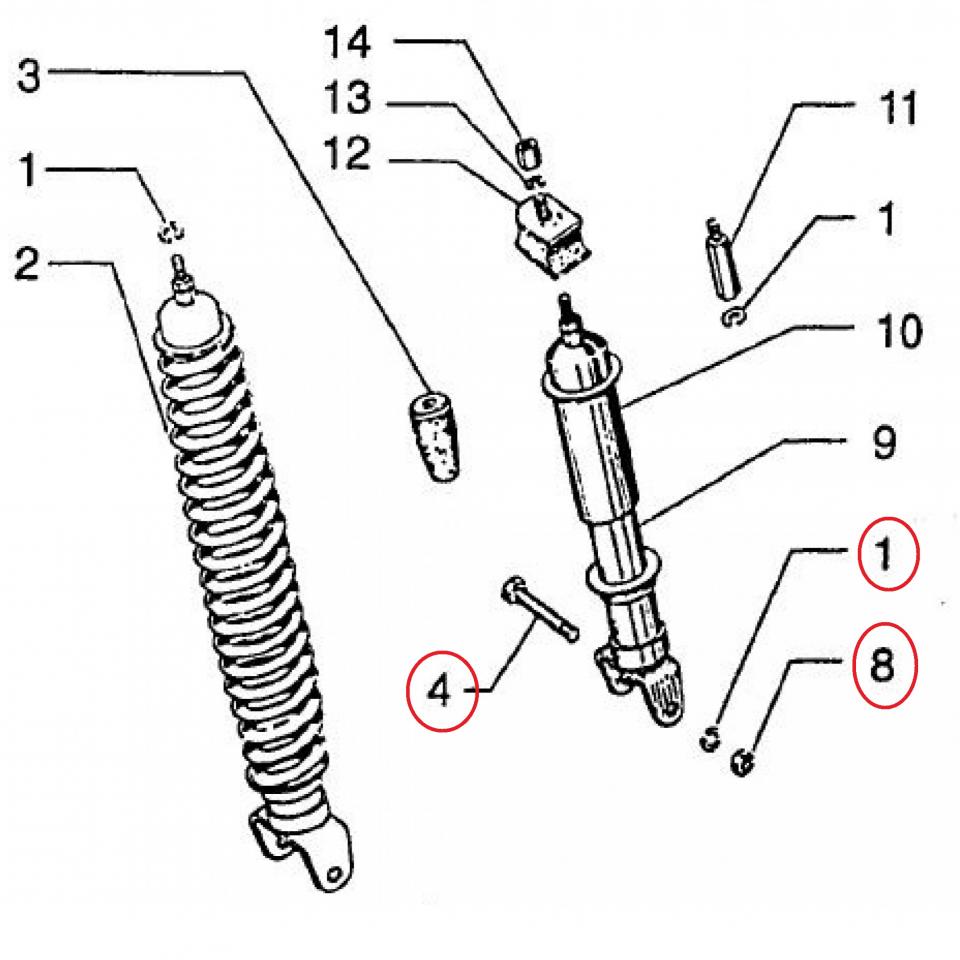 Vis M9 pour fixation inférieur amortisseur arrière pour Piaggio 125 Vespa 014689
