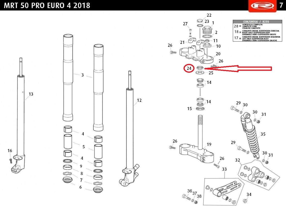 Écrou inférieur de direction pour moto Rieju 50 SMX 0/000.340.5204 Neuf