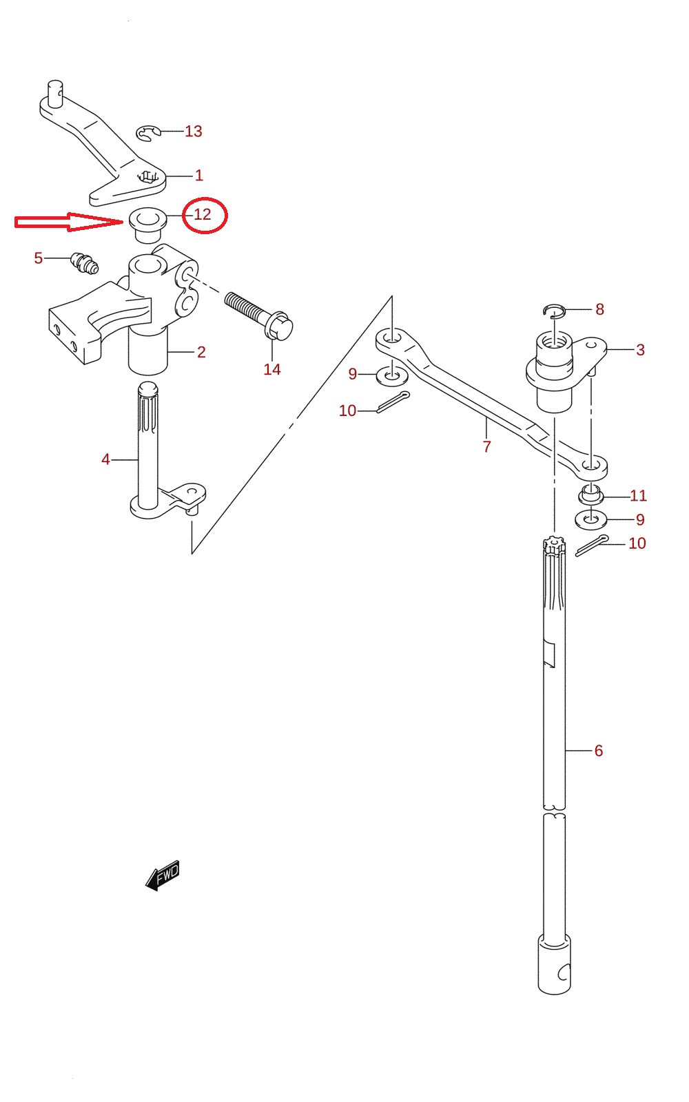 Entretoise de came de levier d'embrayage pour bateau Suzuki Marine 09306-10001