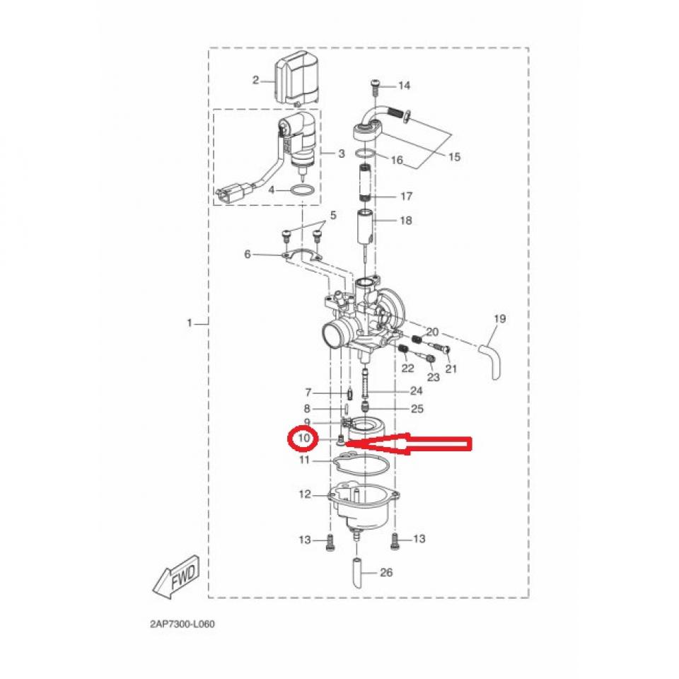 Vis axe flotteur carbu Gurtner pour scooter MBK 50 Nitro Avant 2006 5EU-E4216-10 / M4 pas 0.7 Neuf