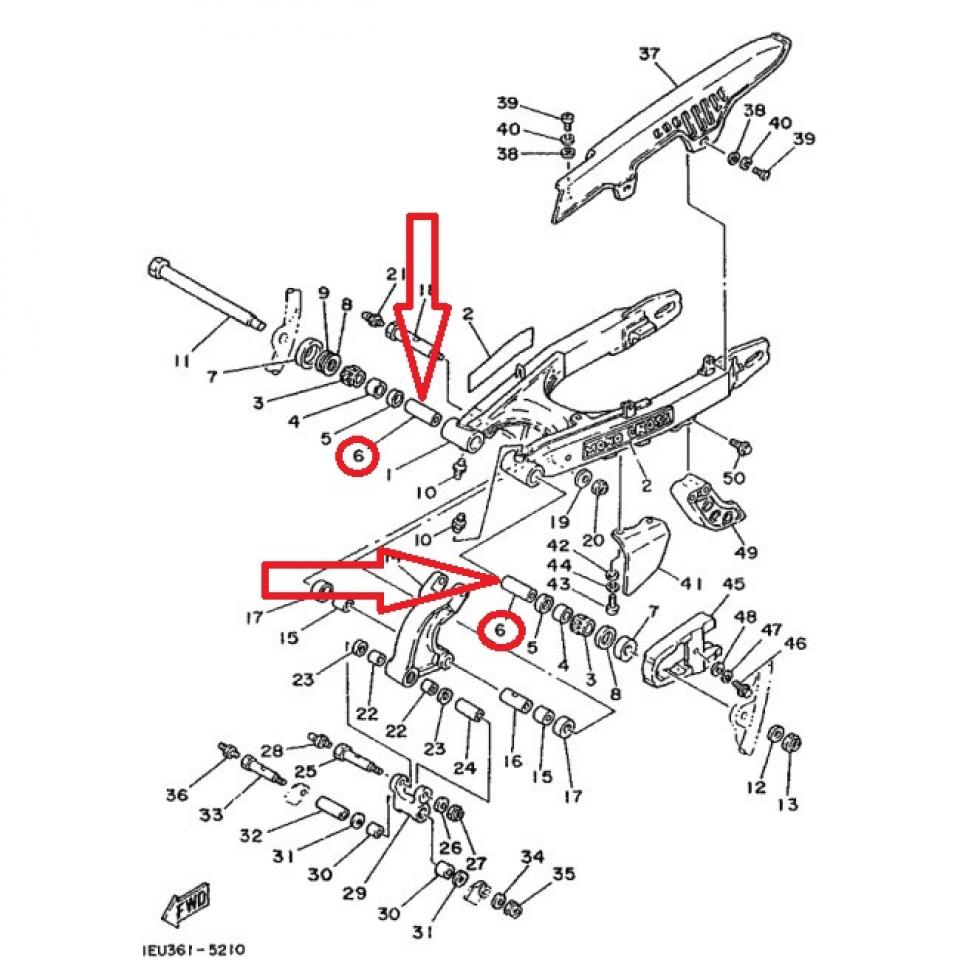 Entretoise bague axe bras oscillant 3Y12212401 pour moto Yamaha 350 XT 1988-89