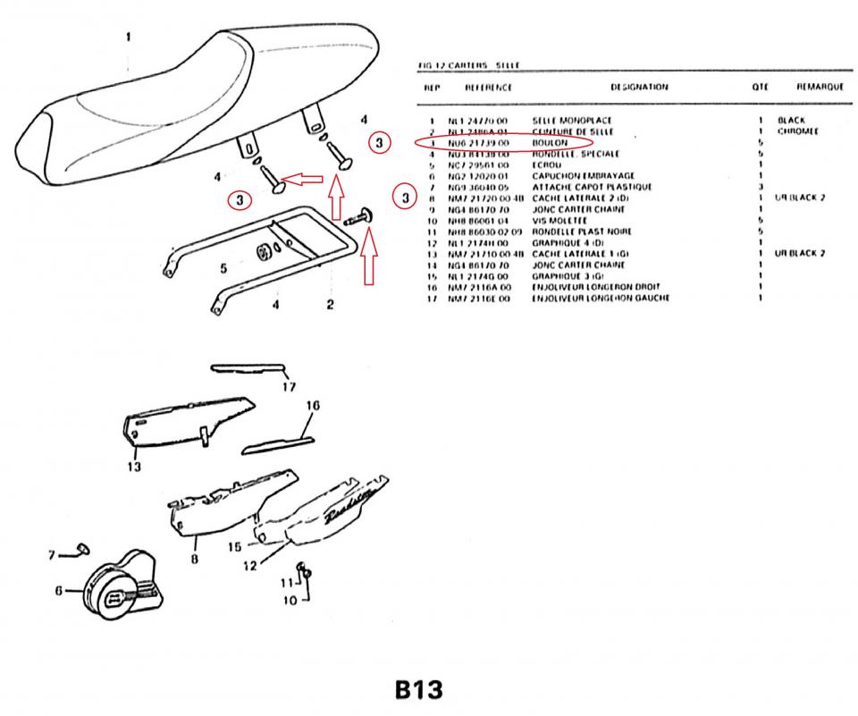 Vis fixation de selle pour mobylette MBK 51 Roadster NU6-21739 M6 P100 Neuf