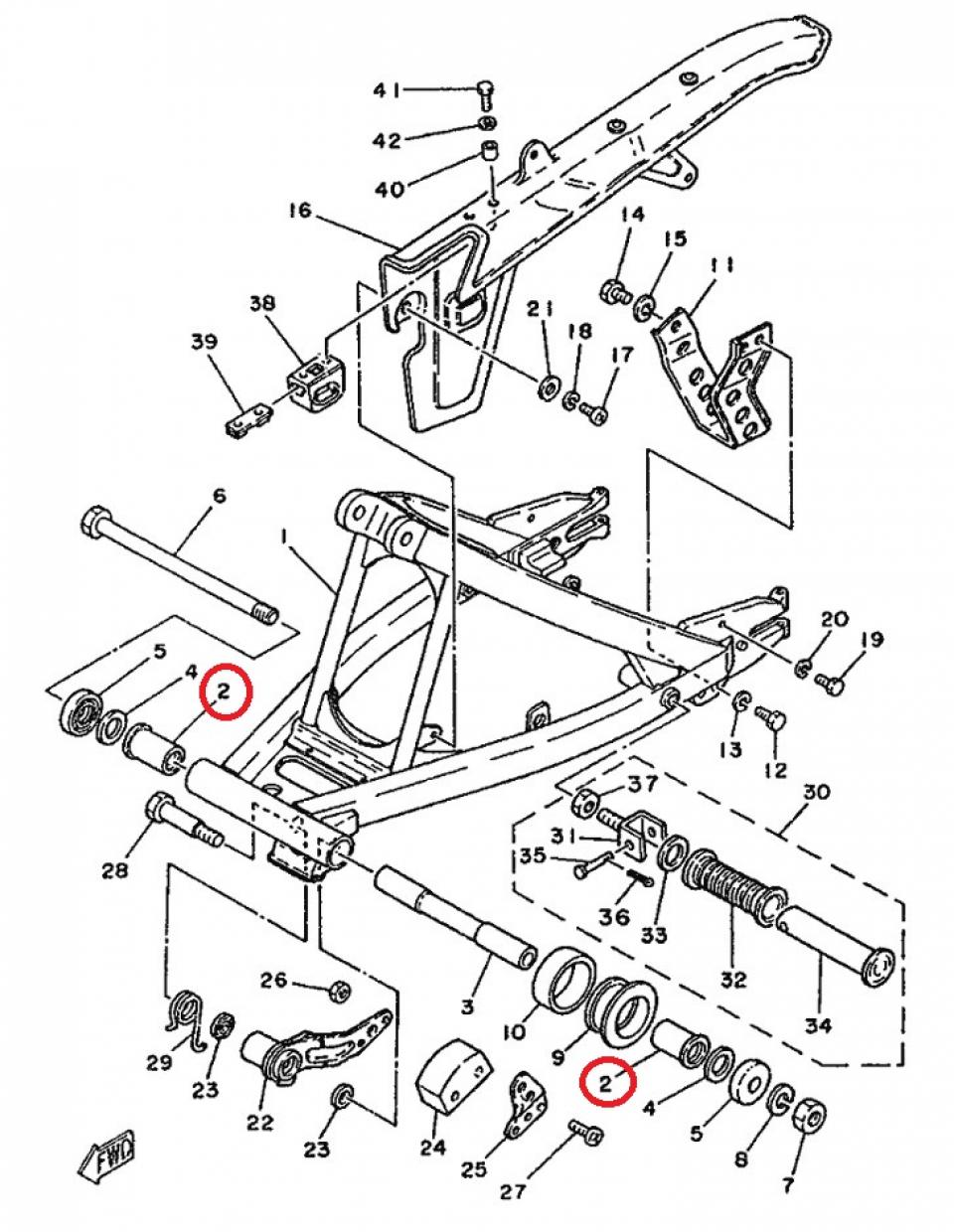 Entretoise bague axe bras oscillant pour moto Yamaha 125 DTMX 1986 90386-18028