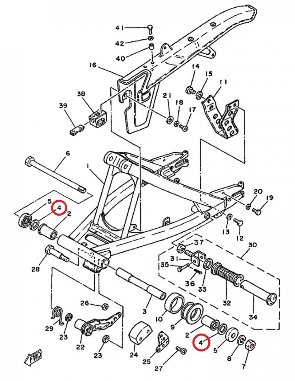 Rondelle cale d'axe de bras oscillant pour moto Yamaha 125 DTMX 1986 401-22127