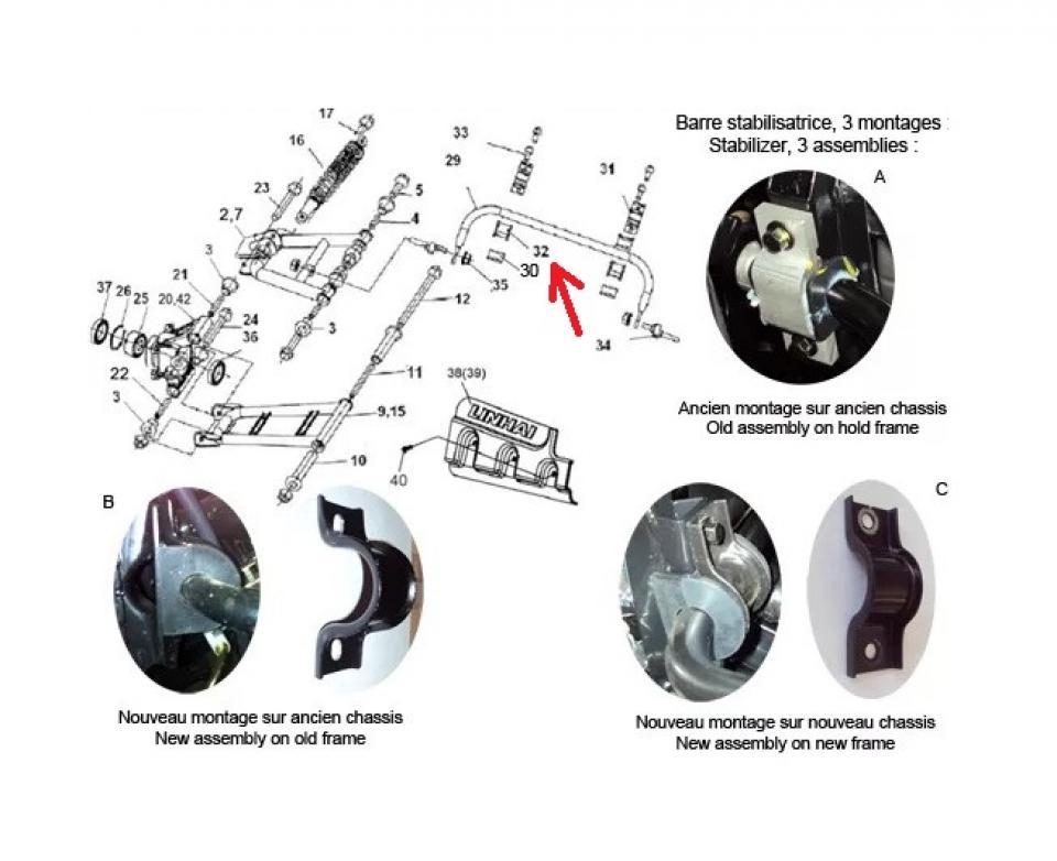 Silentbloc barre stabilisatrice AR pour quad Hytrack 500 2021 72018 / HY72018