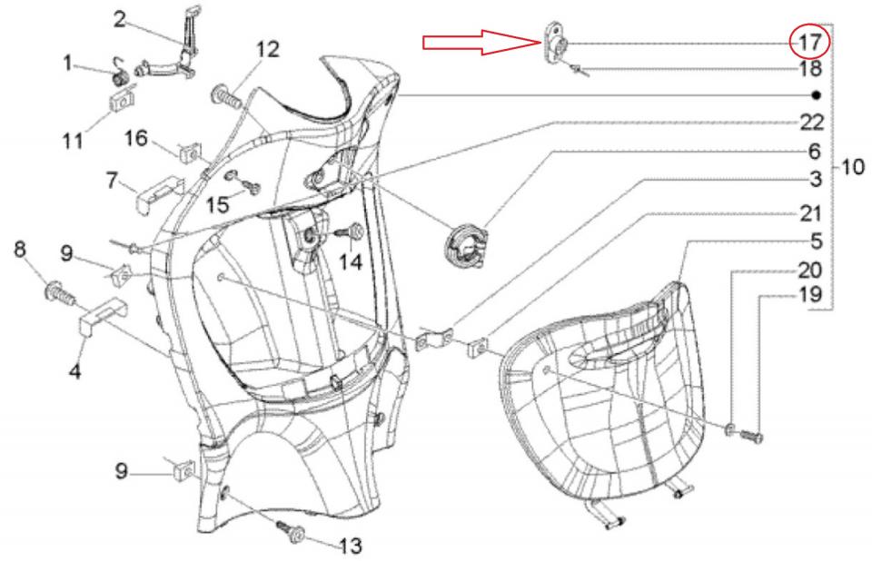 Crochet de tablier arrière pour scooter Piaggio 125 Liberty 4T 2006 577888 Neuf