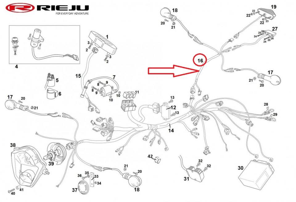 Faisceau arrière V2 pour moto Rieju 50 MRT 2022 à 2024 0/000.160.5041 Neuf