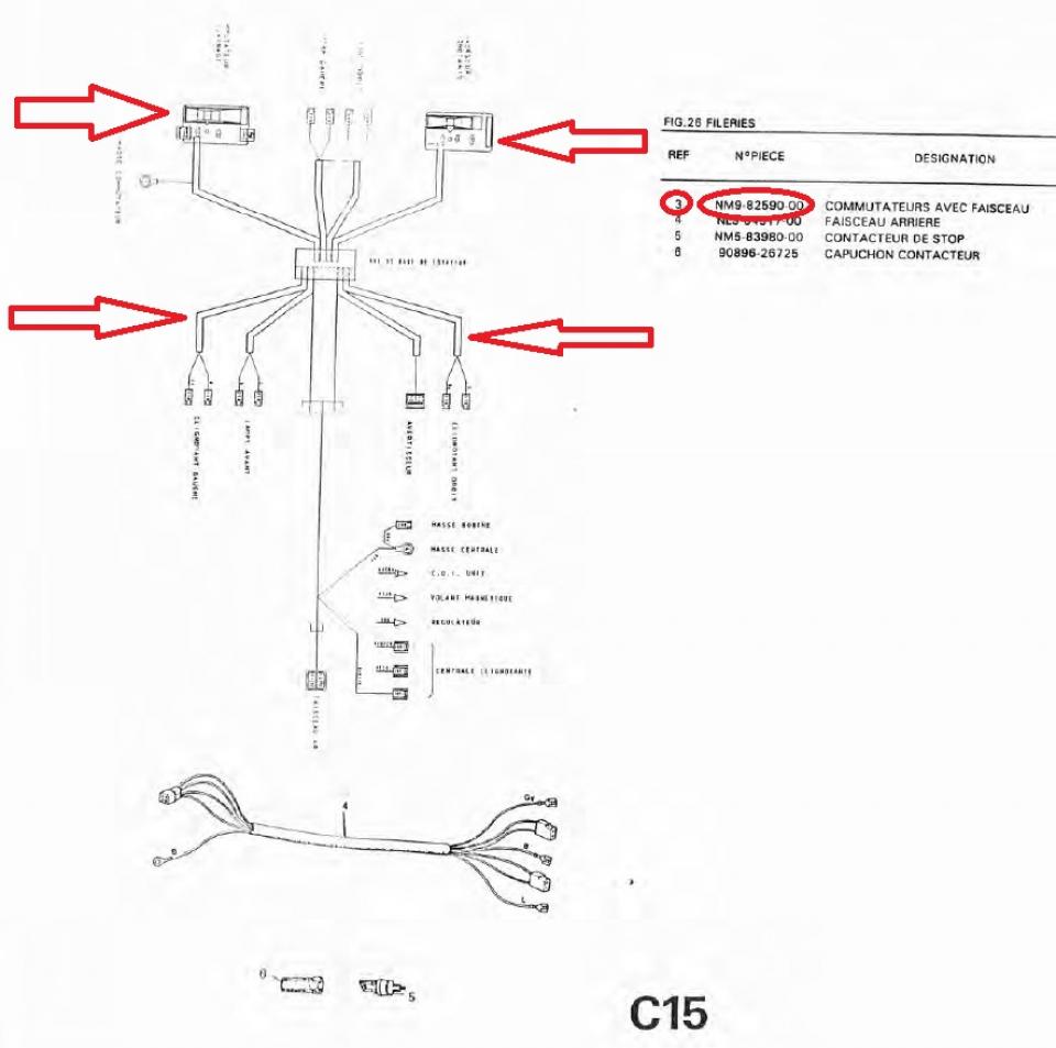 Faisceau avant commodo CEV D&G pour mobylette MBK 51 Club NM9-82590 neuf