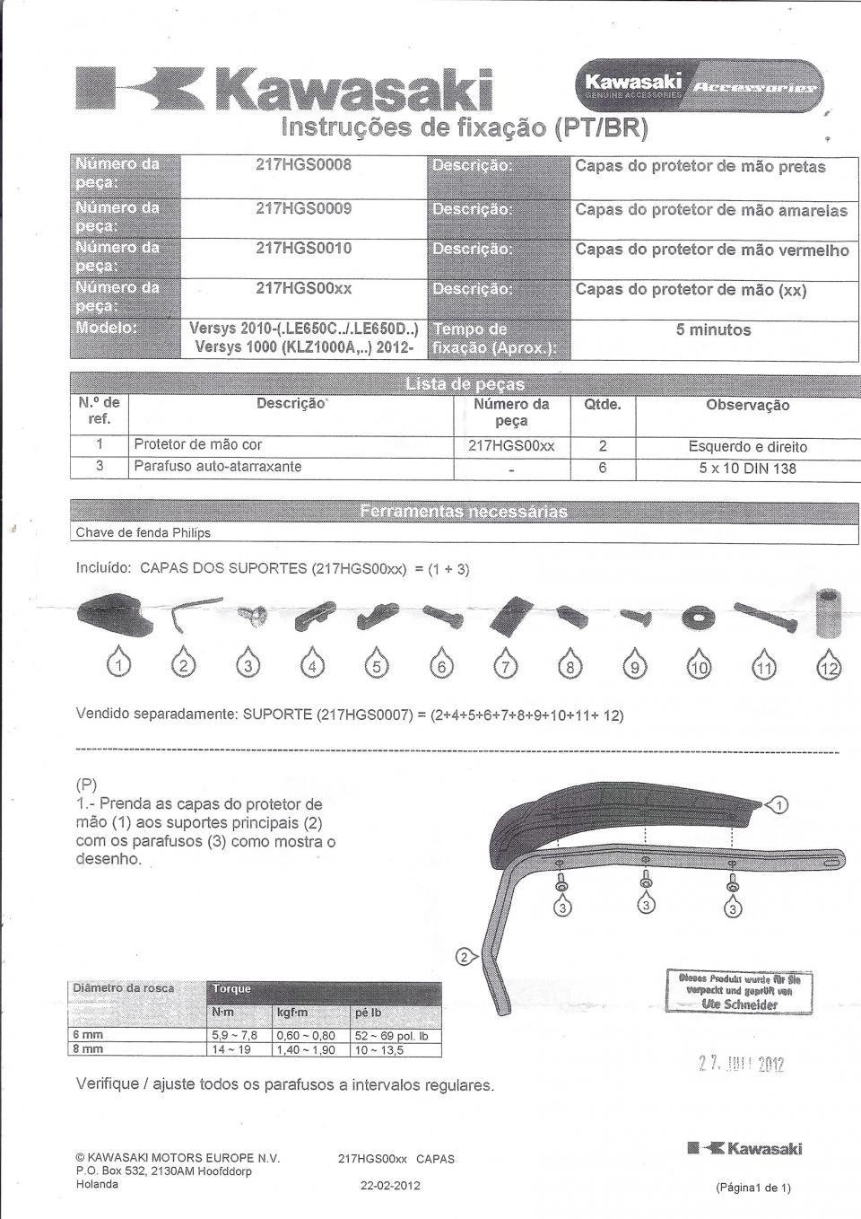 Paire protège main pour moto Kawasaki Kle 650 Versys 2010< 217HGS0010 58.133.001