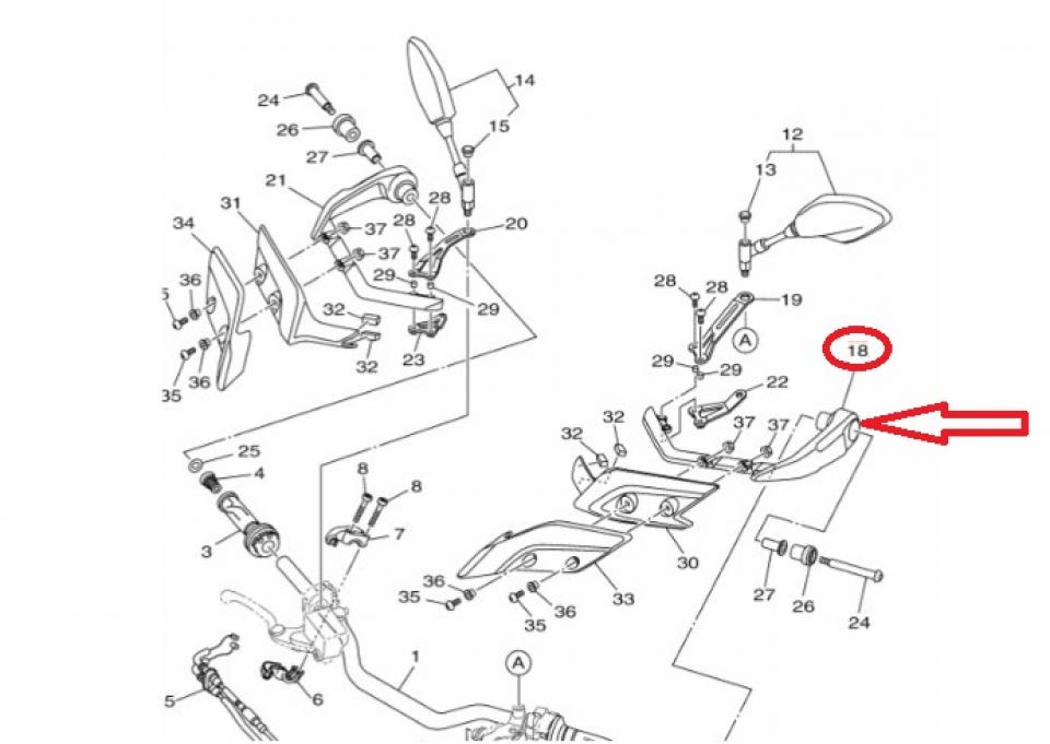 Protège main gauche 2PP-26141-00 pour moto Yamaha 900 Mt-09 Tracer 2015 à 2017