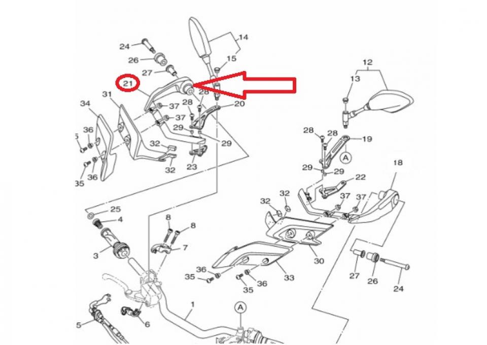 Protège main droit 2PP-26142-00 pour moto Yamaha 900 Mt-09 Tracer 2015 à 2017