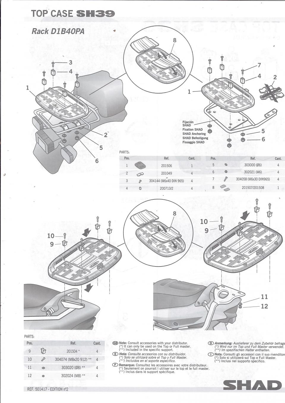 Top case 39L Carbone PRESS LOCK SYSTEM Shad SH39 pour moto Scooter Neuf