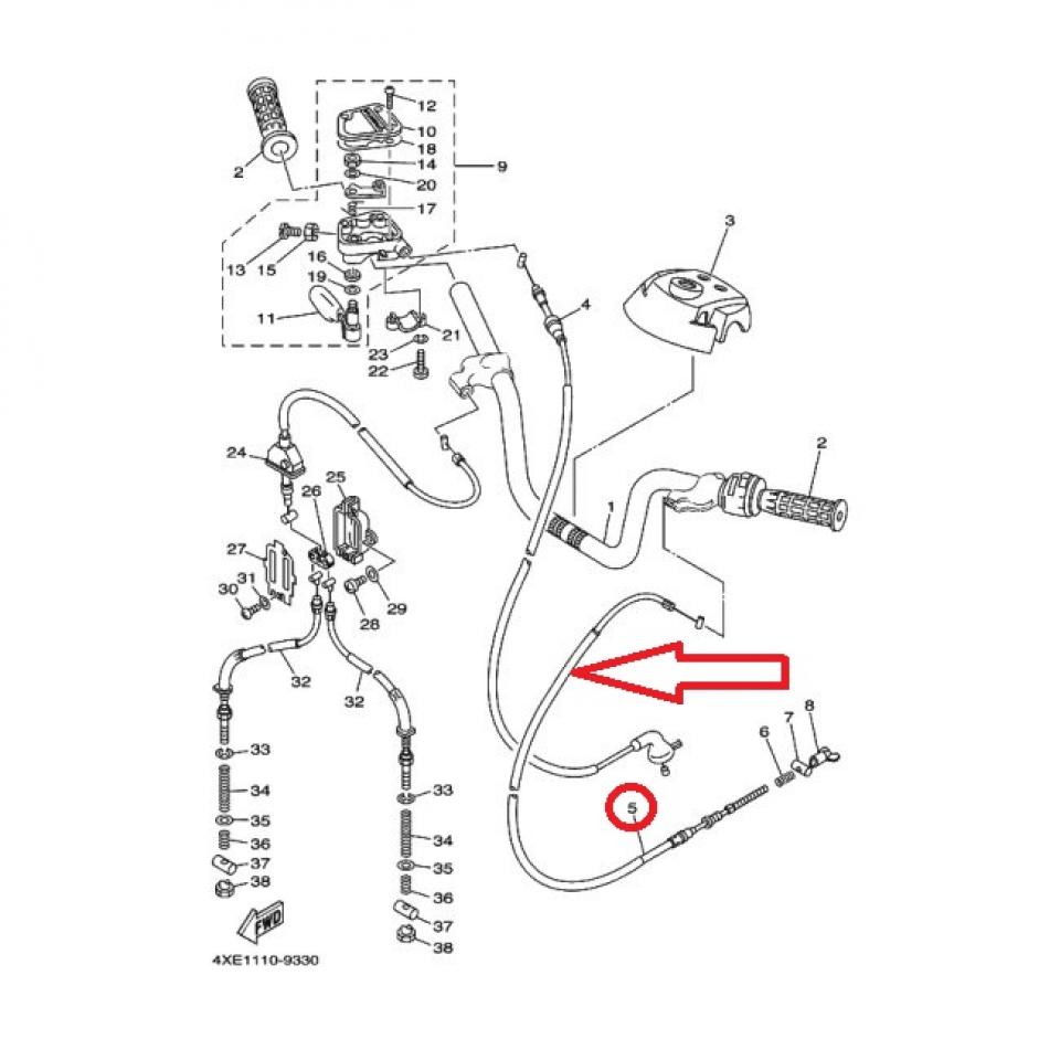 Câble de frein AR pour quad Yamaha 250 YFM Beartracker 4XE-26341-00 182cm Neuf