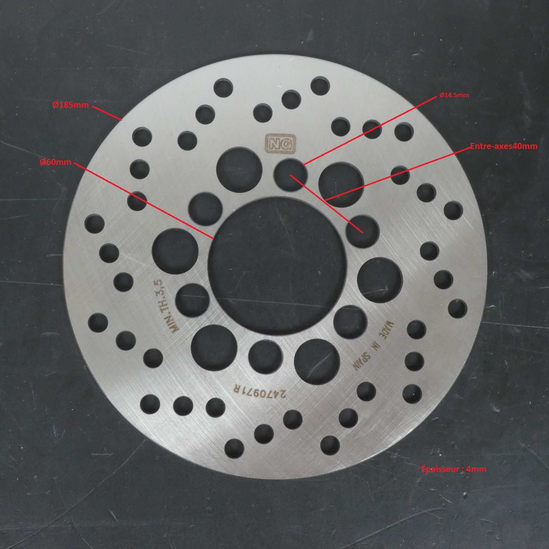Disque de frein AV NG Brakes pour moto Montesa Cota 307 1987 2470971R Ø185mm 4mm