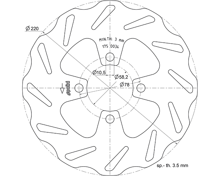 Disque de frein avant Polini pour scooter Honda 125 PCX 175.0034 Ø220mm Ep 3.5mm