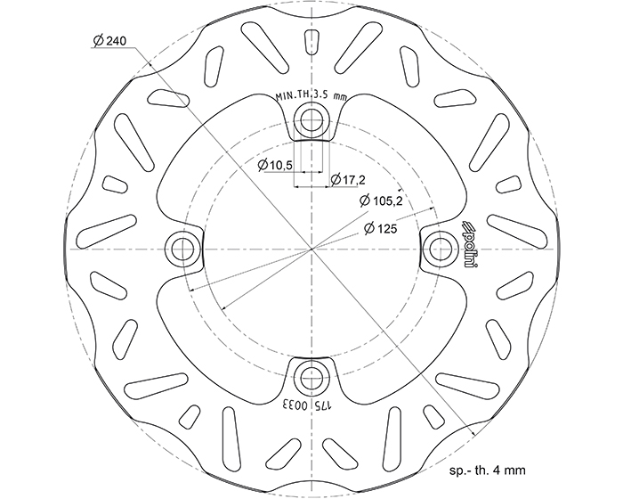 Disque de frein avant Polini pour Scooter Peugeot 250 SV 2002 à 2007 Neuf