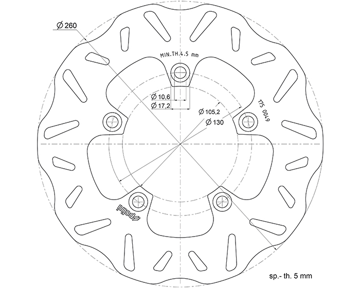 Disque frein AV Polini pour scooter Kymco 300 X-citing 175.0049 Ø260mm Ep 5.1mm