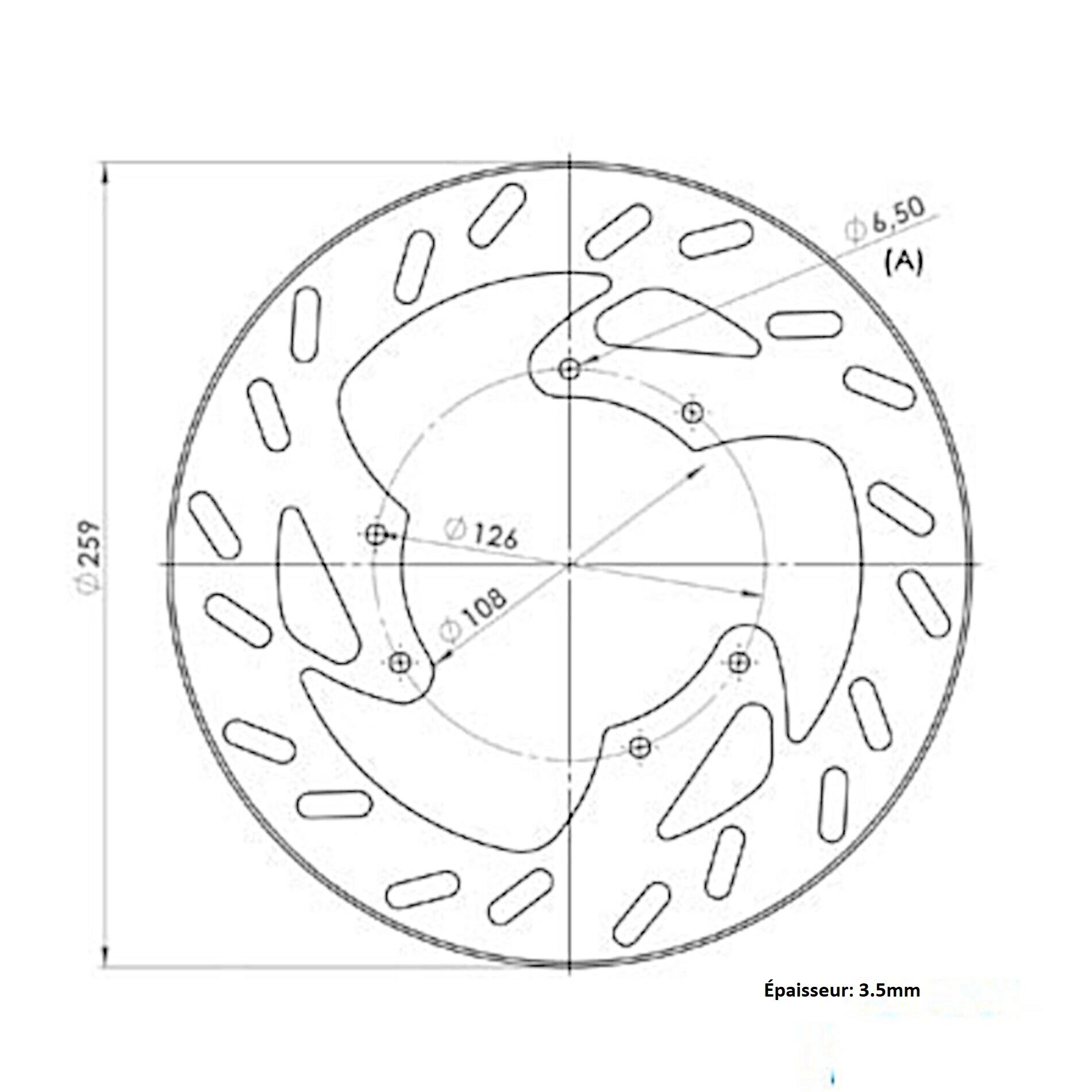 Disque de frein avant RMS pour moto Yamaha DTR 50 1D5-F581T-00 Ø258mm 3.5mm