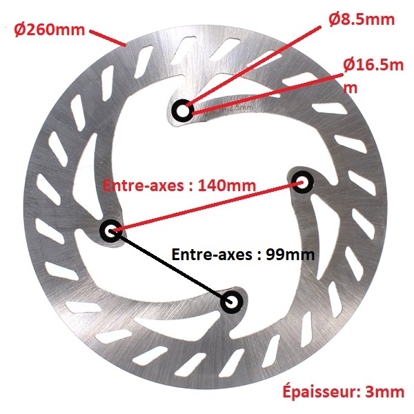 Disque de frein avant RMS pour moto Beta 50 RR Enduro 2T SRRALU04R104 Ø260mm 3mm