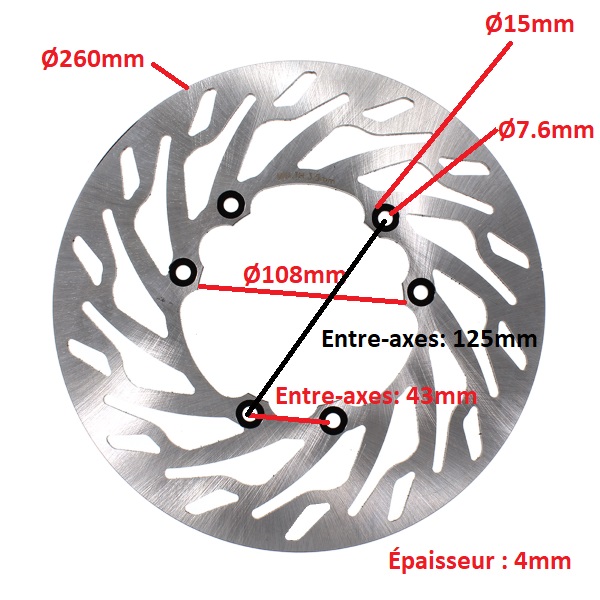 Disque de frein avant RMS pour moto Rieju 125 MARATHON 2008 à 2012 Ø260mm 4mm