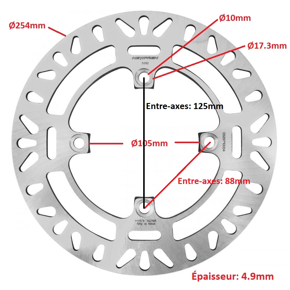 Disque de frein arrière Newfren pour moto Triumph 800 Bonneville 5262 Ø254mm