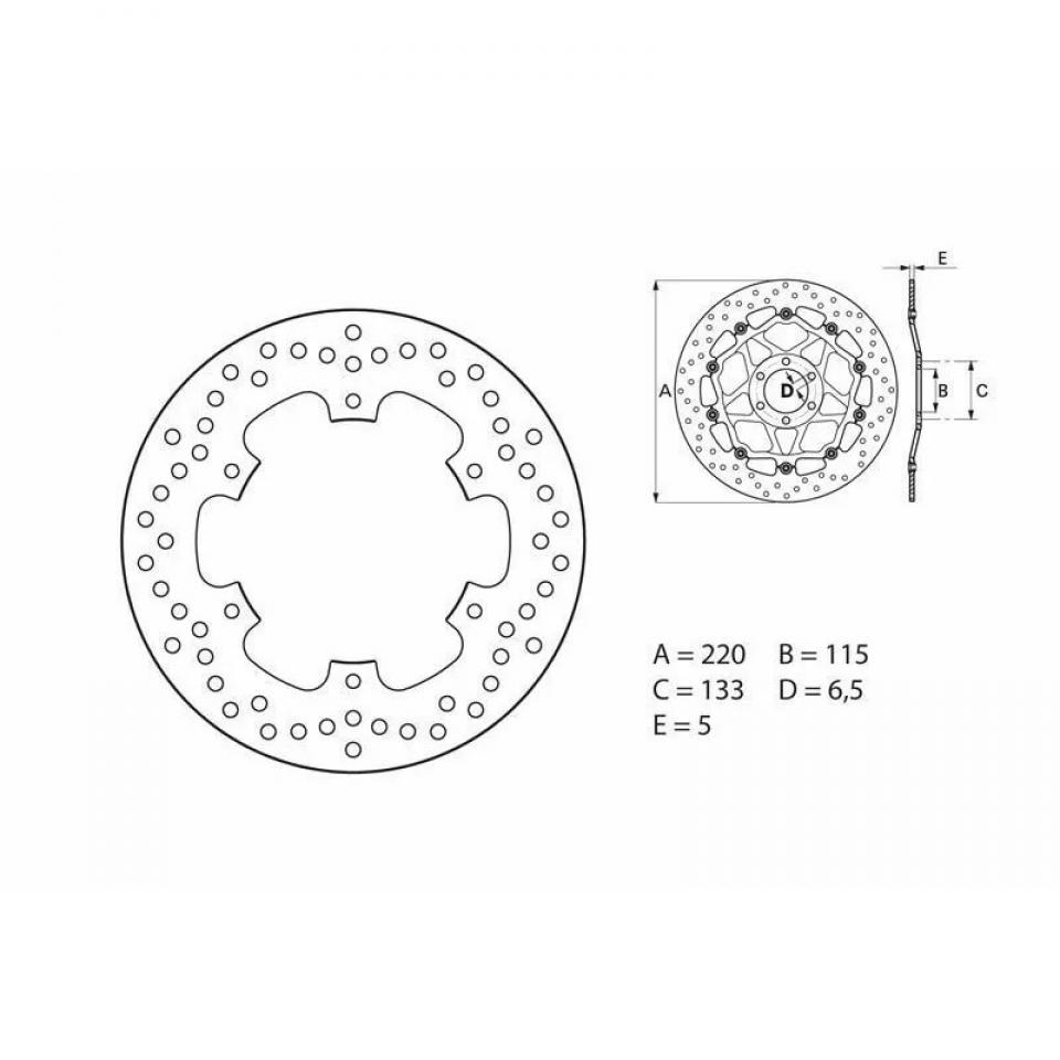 Disque frein arrière Brembo pour moto Yamaha 250 YZ Ø220X115X5.2mm 68B40756 Neuf