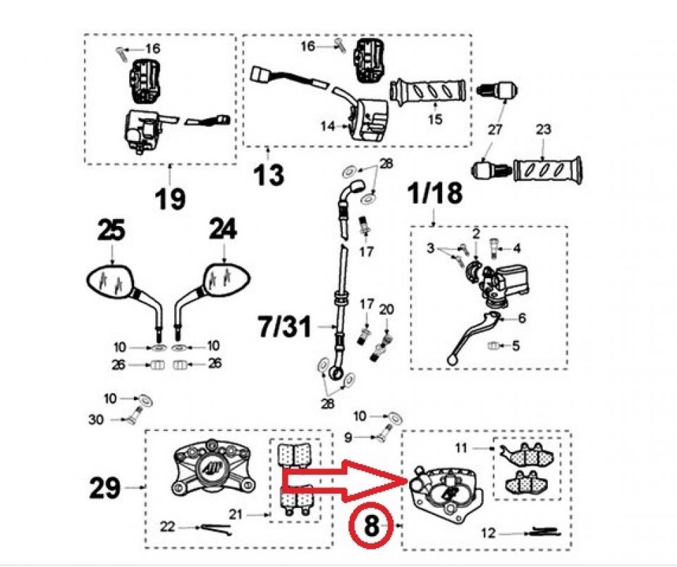Etrier frein AV double piston pour scooter Peugeot 125 Elyseo 1999-02 745737 AJP