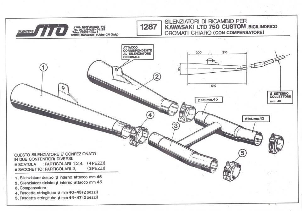 Silencieux d échappement SITO pour Moto Kawasaki 750 LTD Custon Bicylindre 1982 à 1984 1287 Neuf