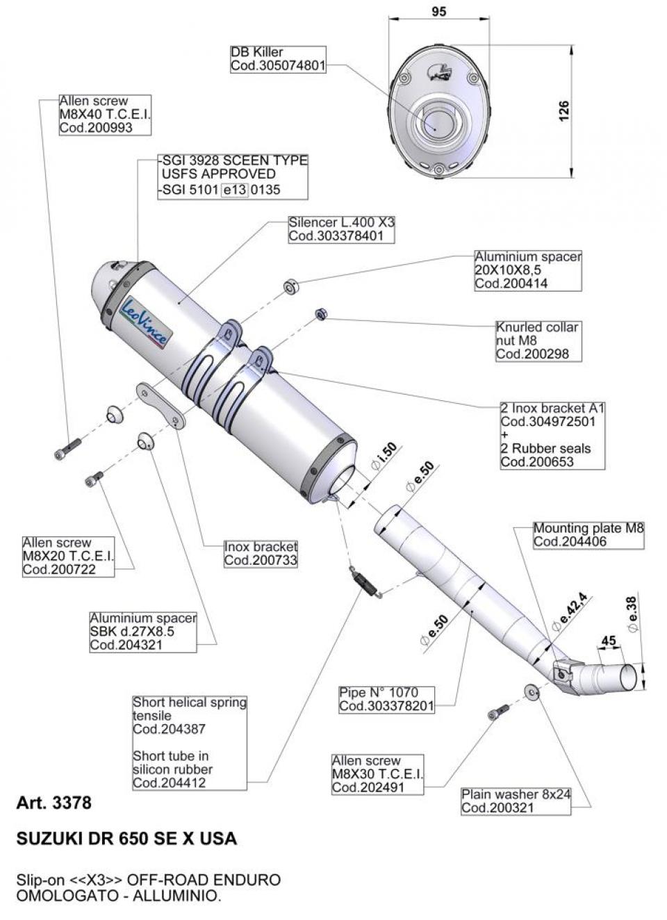 Silencieux d échappement Leovince pour Moto Suzuki 650 DR SE 1996 à 2015 3378 Neuf