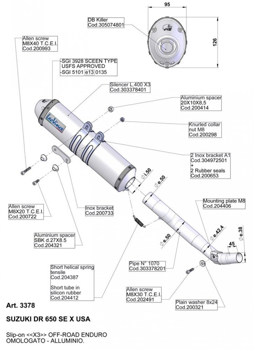 Silencieux d échappement Leovince pour Moto Suzuki 650 DR SE 1996 à 2015 3378 Neuf
