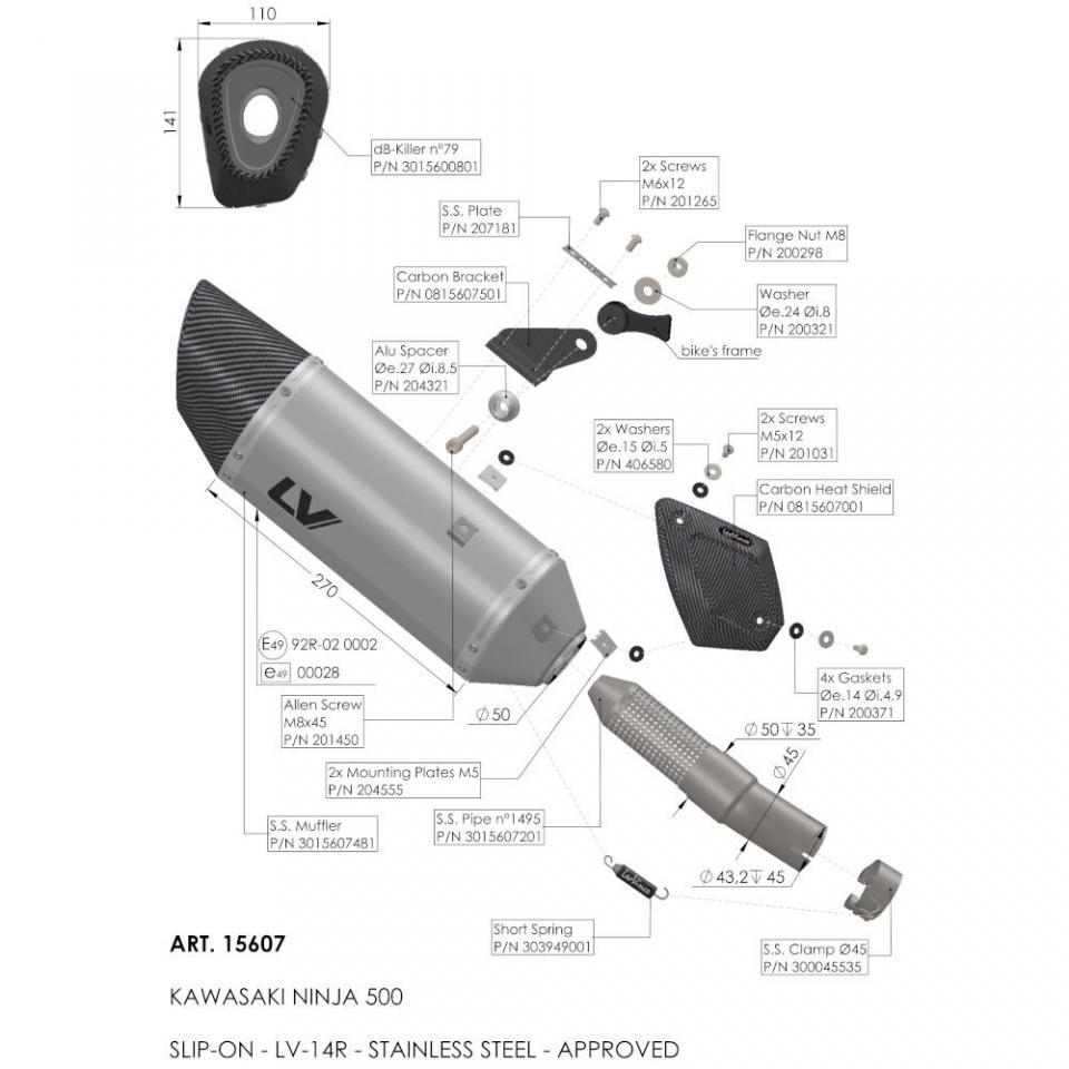 Silencieux d échappement Leovince pour Moto Kawasaki 400 Ninja 2018 à 2022 Neuf