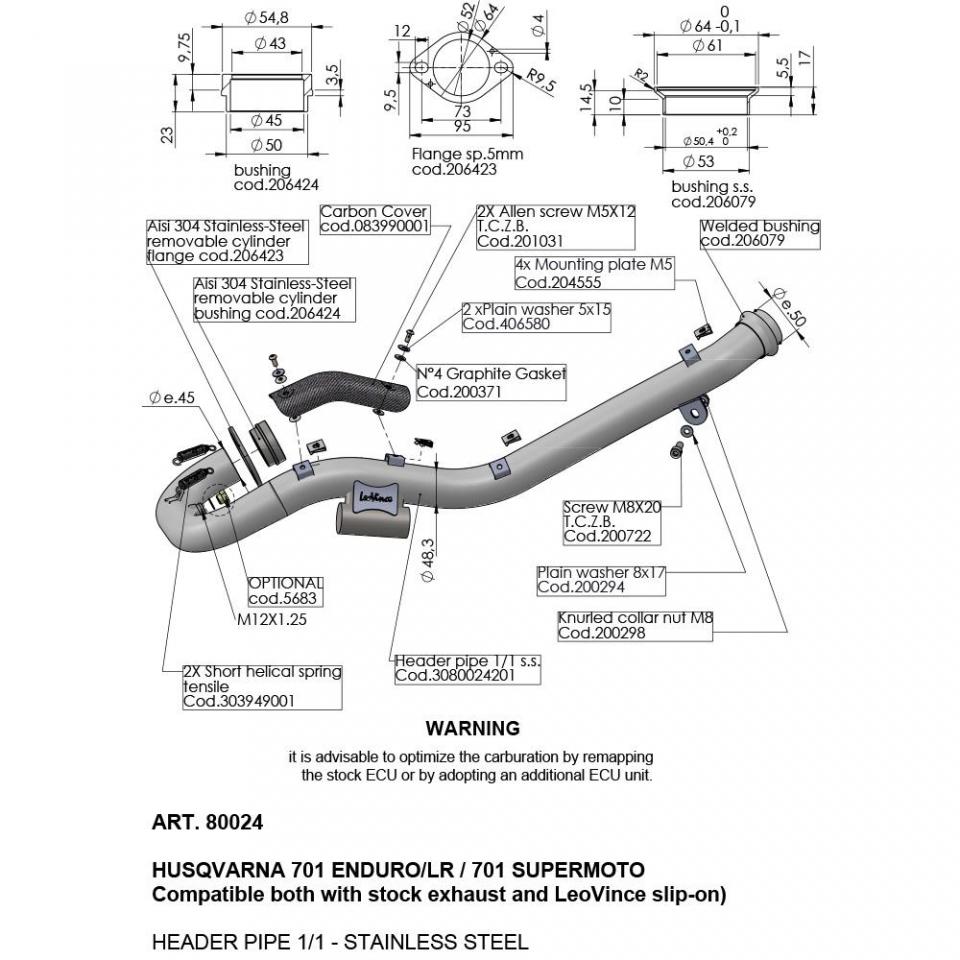 Collecteur d échappement Leovince pour Moto Husqvarna 690 701 Supermoto 2016 à 2023 80024 Neuf