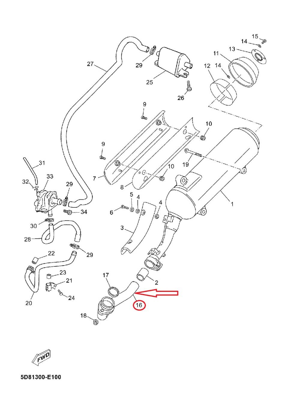 Coude Collecteur d'échappement pour scooter MBK 125 Skyliner 5D8-E4611-00 Neuf