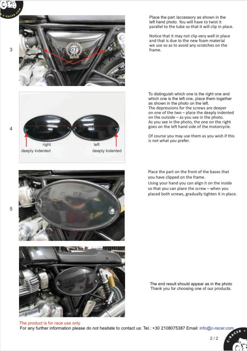 Cache plaques numéro latérale C. Racer pour moto ROYAL ENFIELD 650 Interceptor