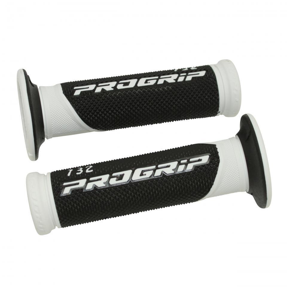 Paire de poignée ProGrip Road 732 noire et blanche pour moto scooter embouts fermés