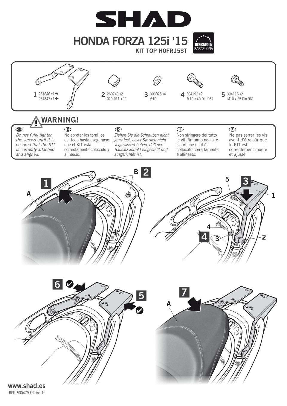 Support de top case Shad pour Scooter Honda 125 Forza 2015 à 2020 H0FR15ST Neuf