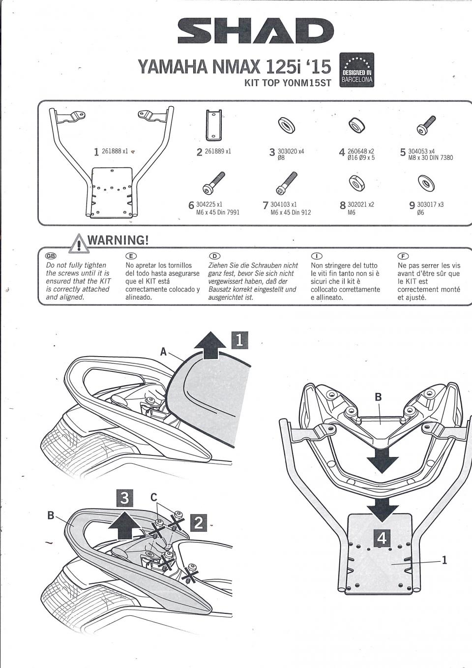 Kit TOP MASTER Support top case Shad pour scooter Yamaha 125 A N-Max Y0NM15ST