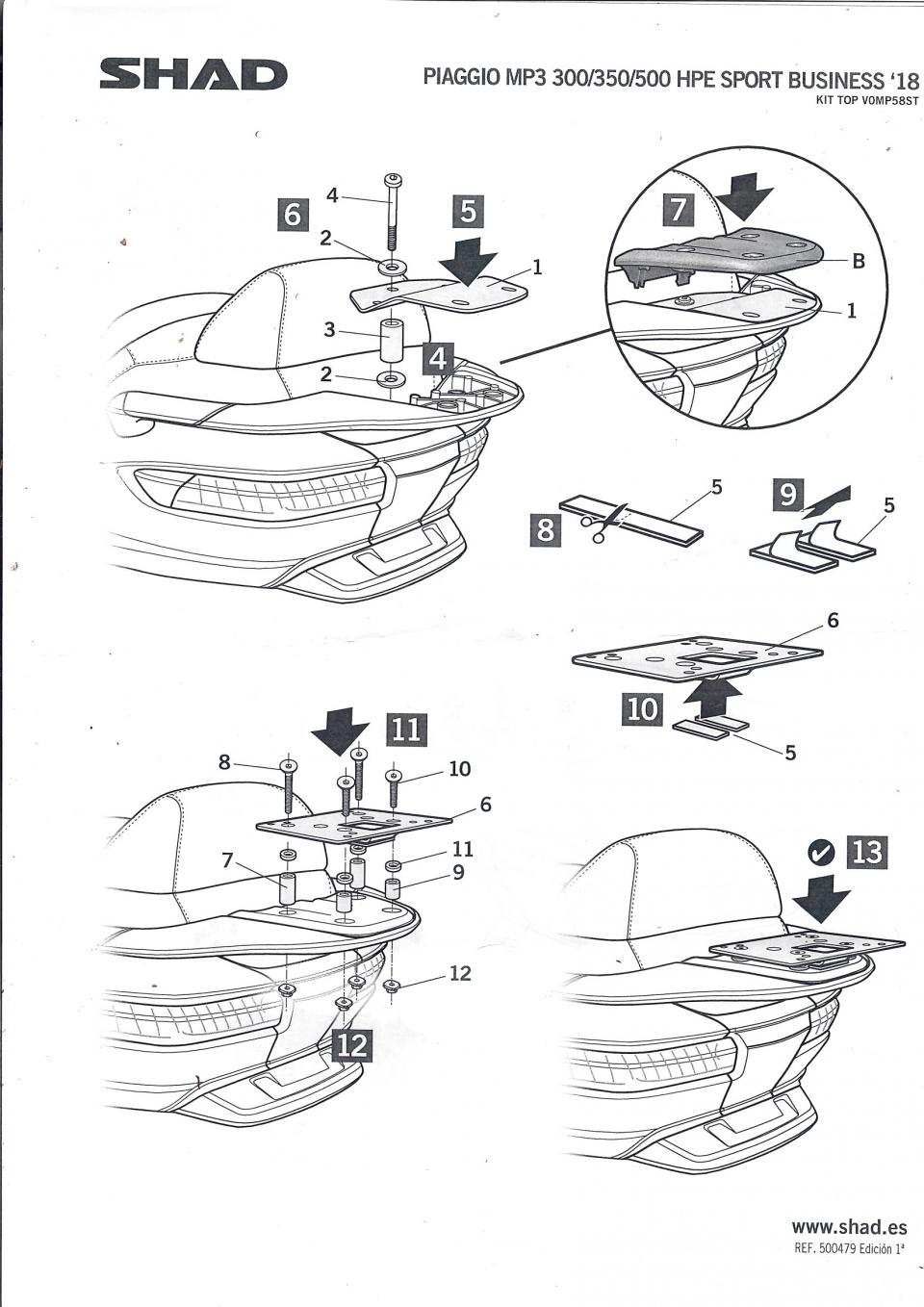 Kit TOP MASTER Support de top case Shad pour scooter Piaggio 500 MP3 HPE SPORT