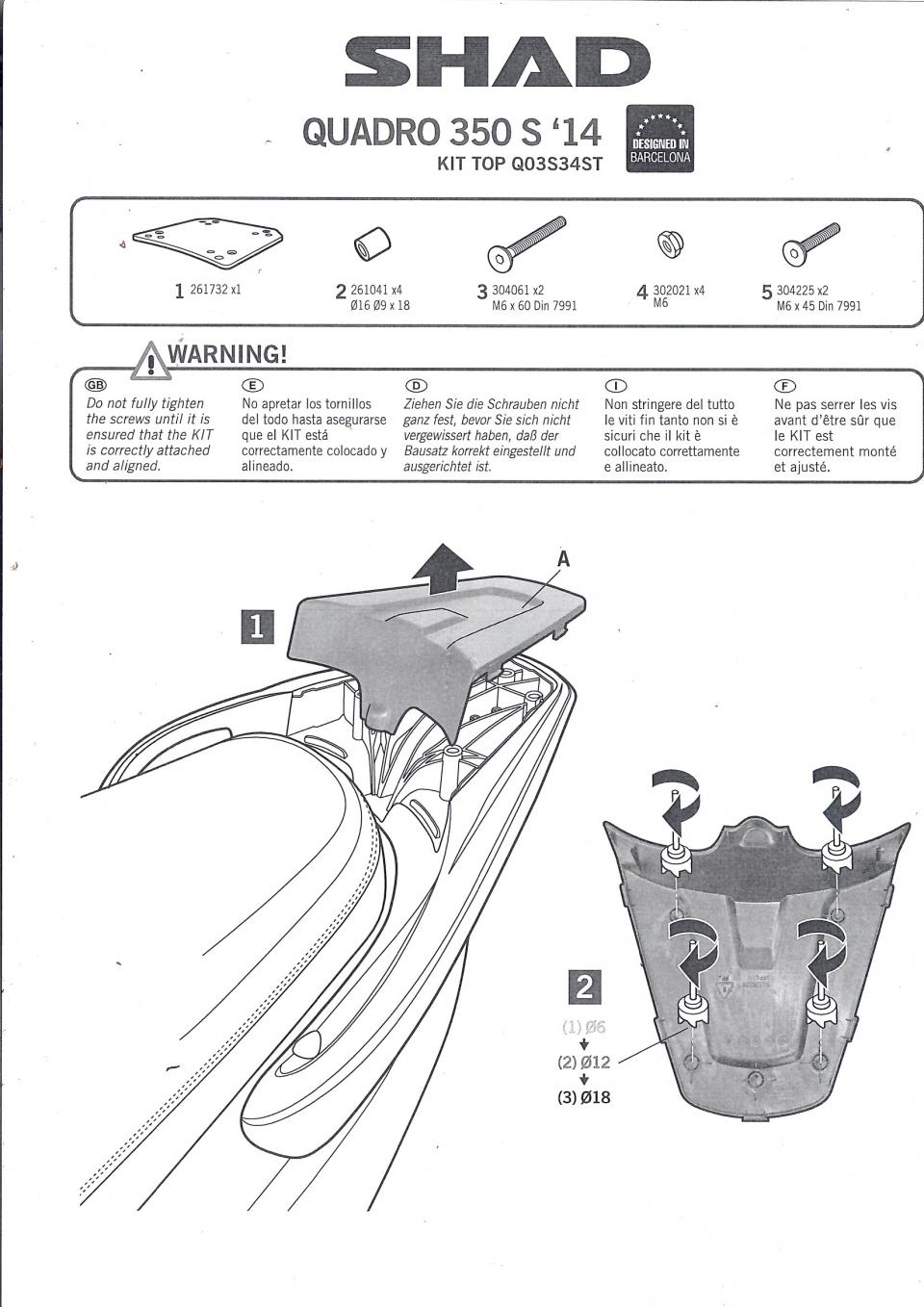 Kit TOP MASTER Support de top case Shad pour scooter QUADRO Après 2013 Q03S34ST