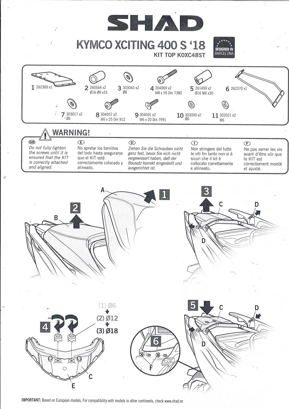 Kit TOP MASTER Support de top case Shad pour scooter Kymco 400 X-citing K0XC48ST